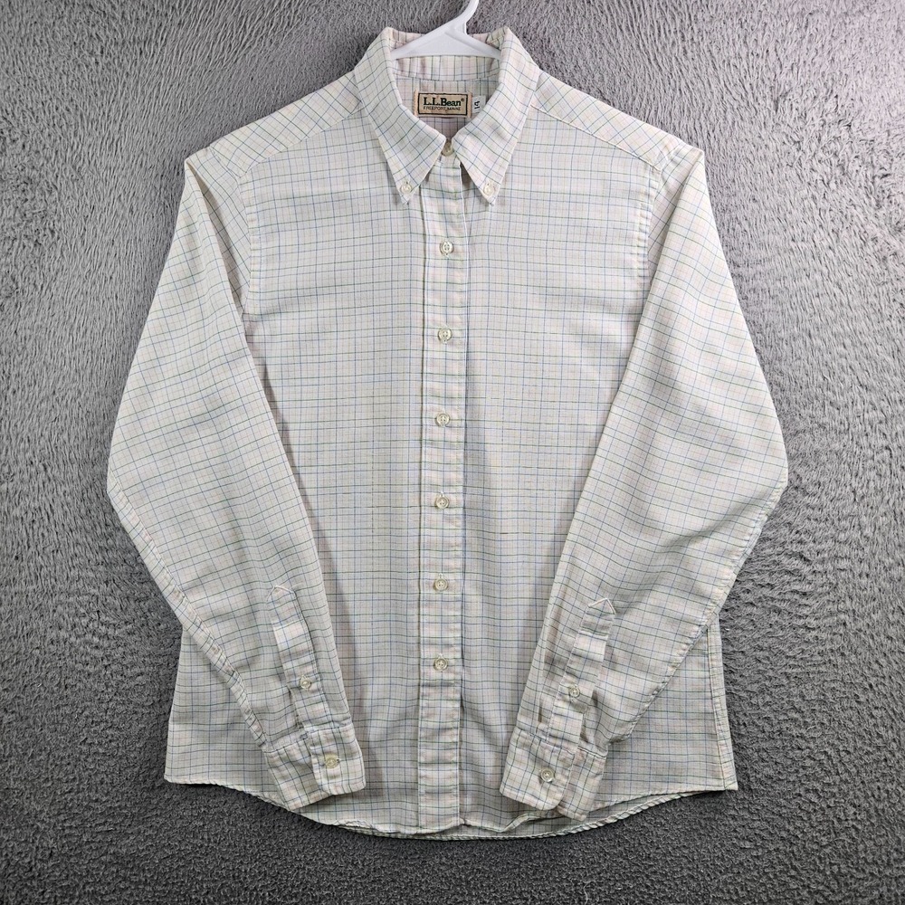 Vintage LL Bean Shirt‎ Top Women Size 14 Button Up Long Sleeve White Plaid